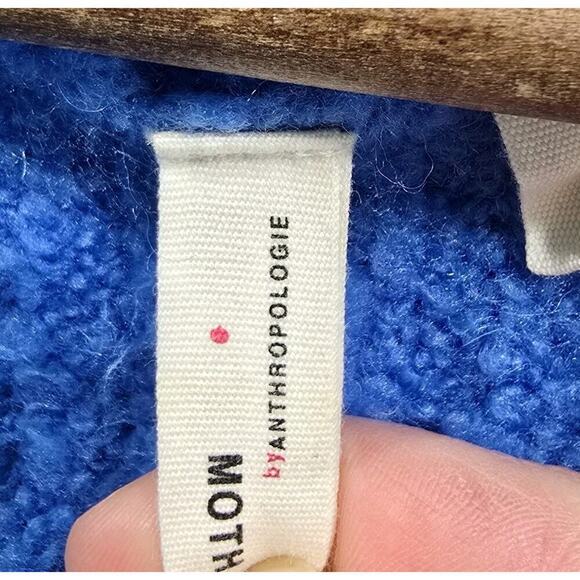 Anthropologie Sweater Womens Small Blue Cardigan Open Front Moth Boucle Fuzzy - Picture 3 of 13
